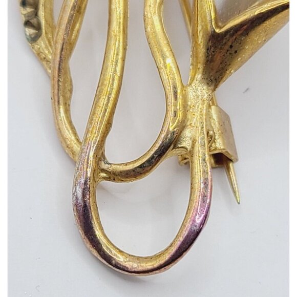 Vtg Brooch Double Pearl Cala Lily Rhinestones Gold Tone Pin Floral 80s *Read - Picture 3 of 7